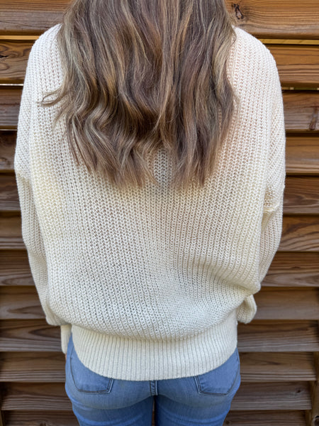 Flowers & Fall Stitched Oatmeal Sweater