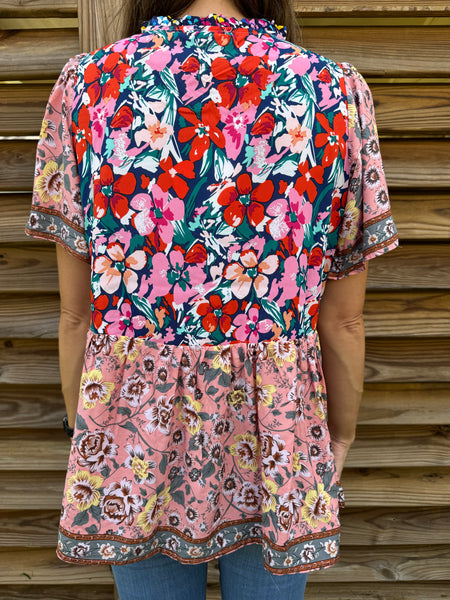 Smitten & Smocked Floral Mauve Blouse