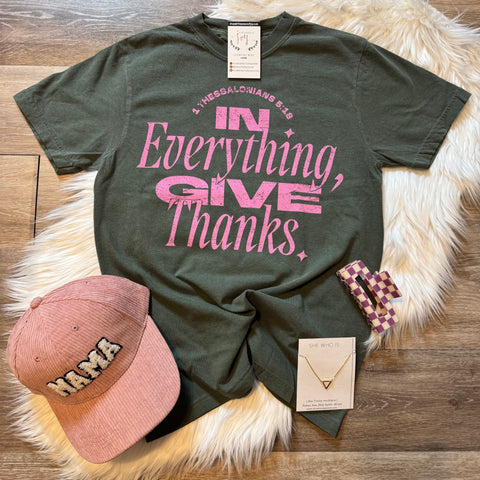 Give Thanks Olive Tee