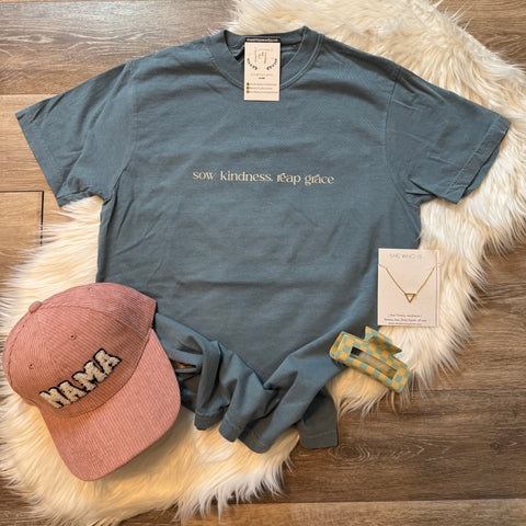 Sow Kindness Reap Grace Blue Tee