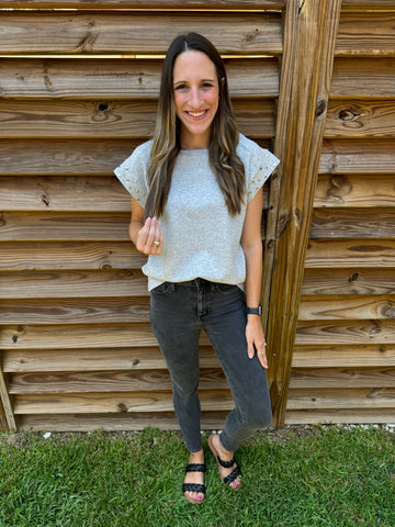 Sophie Studded Heather Grey Top