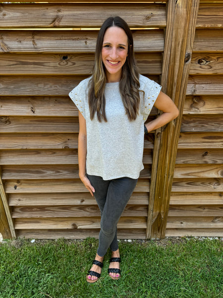 Sophie Studded Heather Grey Top
