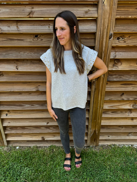 Sophie Studded Heather Grey Top