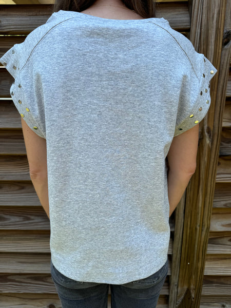 Sophie Studded Heather Grey Top