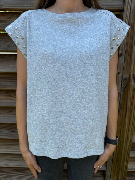 Sophie Studded Heather Grey Top