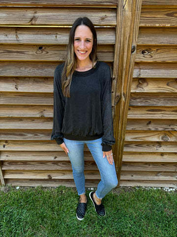 Mindy Mineral Washed Sweater Top - Charcoal