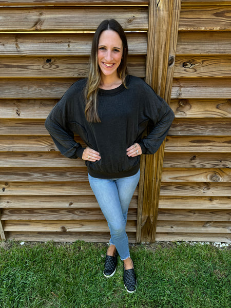 Mindy Mineral Washed Sweater Top - Charcoal