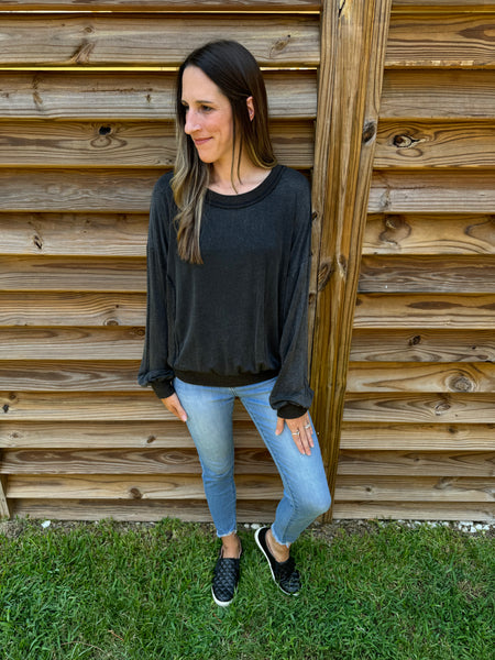 Mindy Mineral Washed Sweater Top - Charcoal