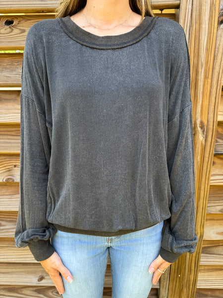 Mindy Mineral Washed Sweater Top - Charcoal