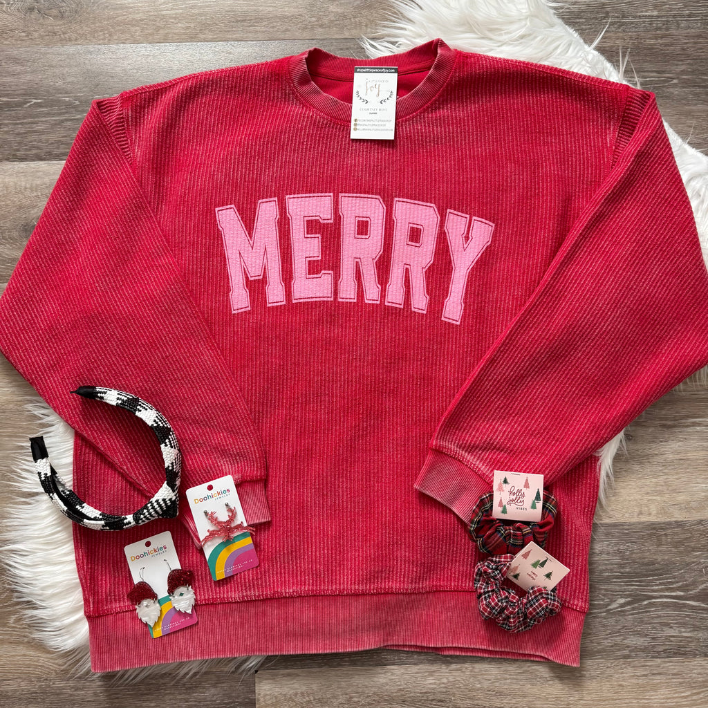 Merry Block Corded Red Pullover