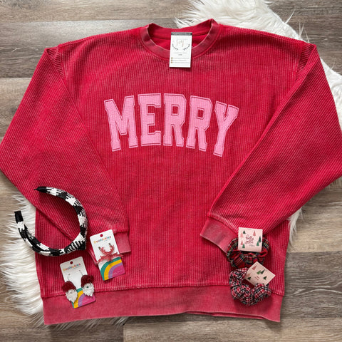 Merry Block Corded Red Pullover