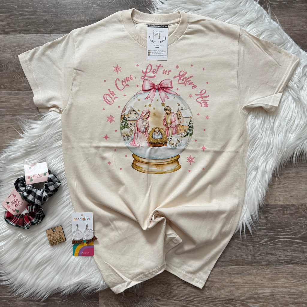 Oh Come Let Us Adore Him Snow Globe Tee