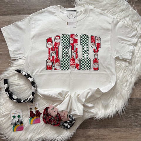 Merry Santa Block White Tee