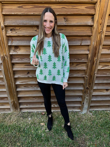 Trees & Pearls Christmas Sweater - Green
