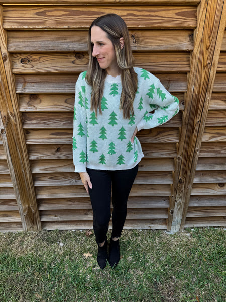 Trees & Pearls Christmas Sweater - Green
