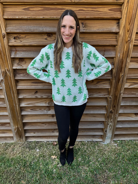 Trees & Pearls Christmas Sweater - Green