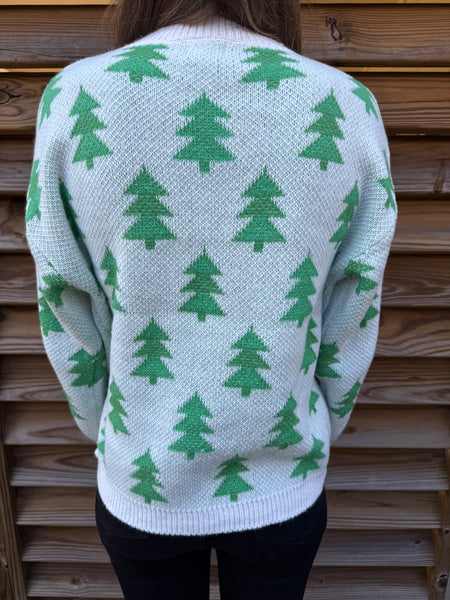 Trees & Pearls Christmas Sweater - Green