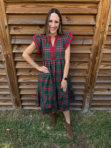 The Noelle Red & Green Tartan Dress
