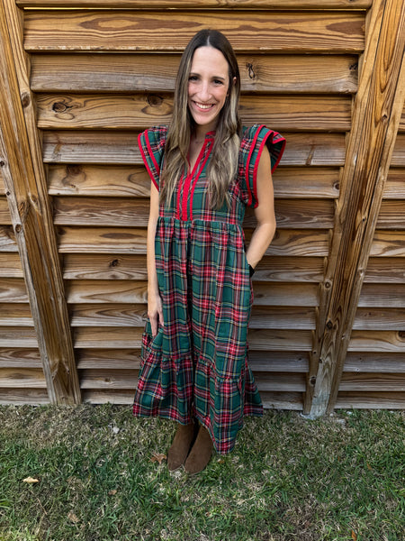 The Noelle Red & Green Tartan Dress