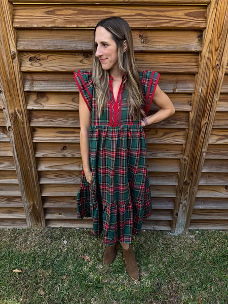 The Noelle Red & Green Tartan Dress