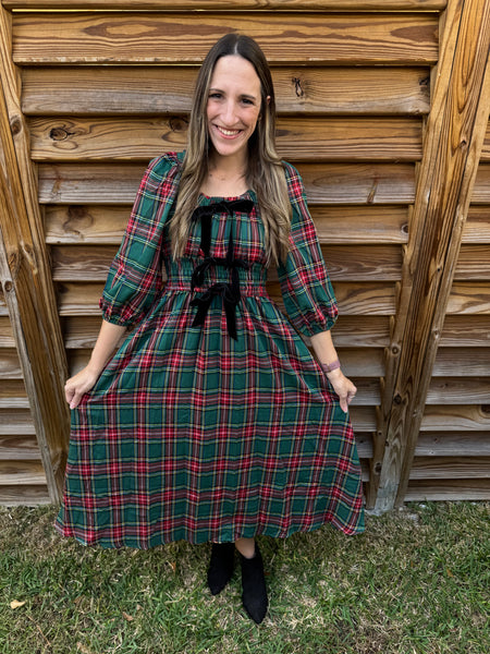 The Bell Bow Red & Green Tartan Dress