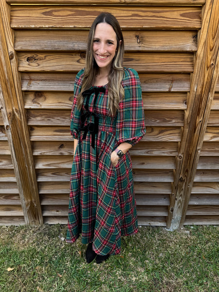 The Bell Bow Red & Green Tartan Dress