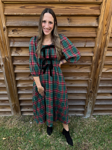 The Bell Bow Red & Green Tartan Dress