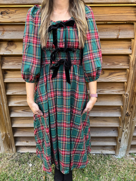 The Bell Bow Red & Green Tartan Dress