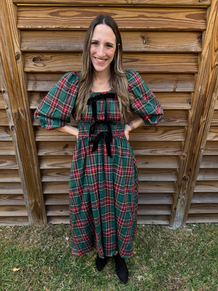 The Bell Bow Red & Green Tartan Dress
