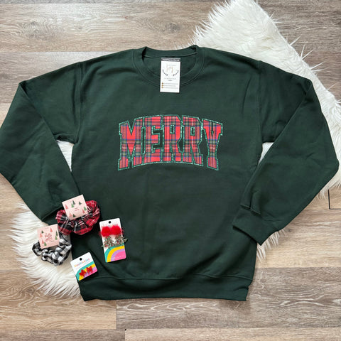 Merry Block Tartan Forest Green Sweatshirt