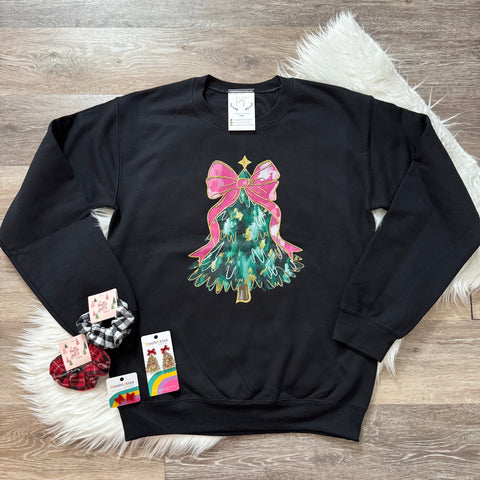 Pink Bow Tree Black Sweatshirt