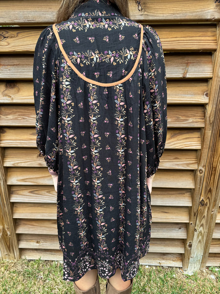 Boho Floral Smocked Black Dress