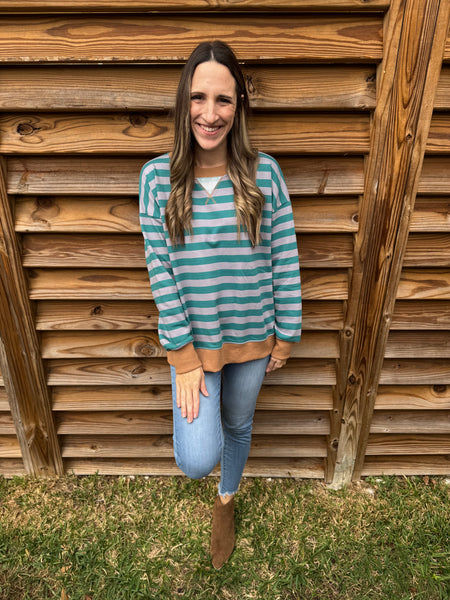 Teal & Caramel Striped Sweater