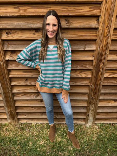 Teal & Caramel Striped Sweater