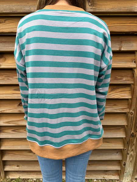 Teal & Caramel Striped Sweater