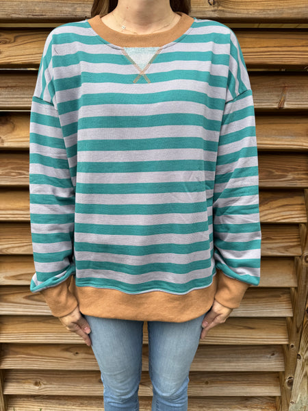 Teal & Caramel Striped Sweater