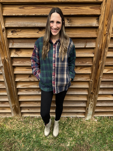 Mixed Plaid Button Up Shacket