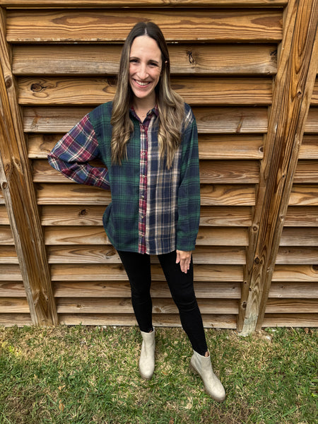 Mixed Plaid Button Up Shacket
