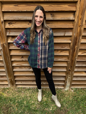 Mixed Plaid Button Up Shacket