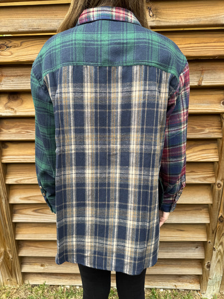 Mixed Plaid Button Up Shacket