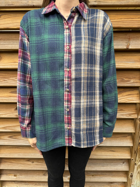 Mixed Plaid Button Up Shacket