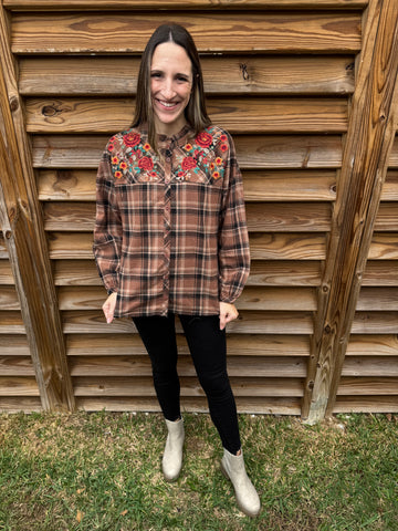 Savanna Jane Mocha Checkered Button Up Blouse