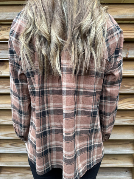 Savanna Jane Mocha Checkered Button Up Blouse