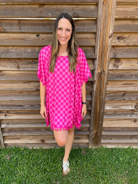 Checkered Out Pink Swim Coverup