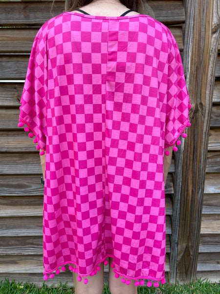 Checkered Out Pink Swim Coverup