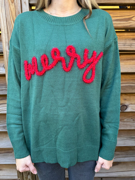 Merry Tinsel Hunter Green Sweater