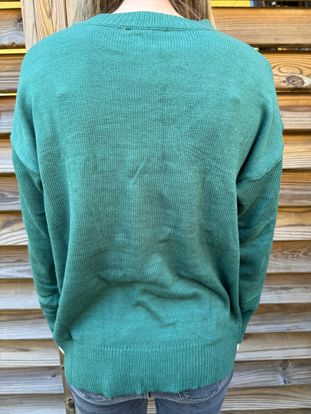 Merry Tinsel Hunter Green Sweater
