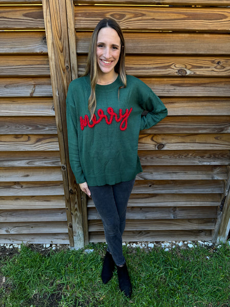 Merry Tinsel Hunter Green Sweater