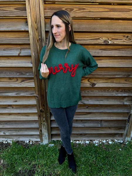 Merry Tinsel Hunter Green Sweater