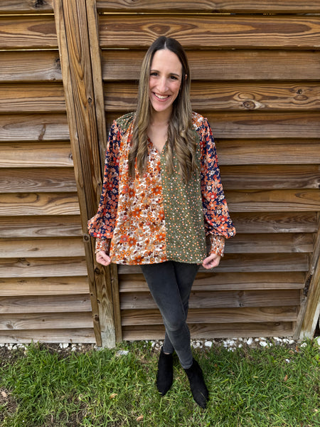 Ollie Olive Mix Floral Fall Blouse